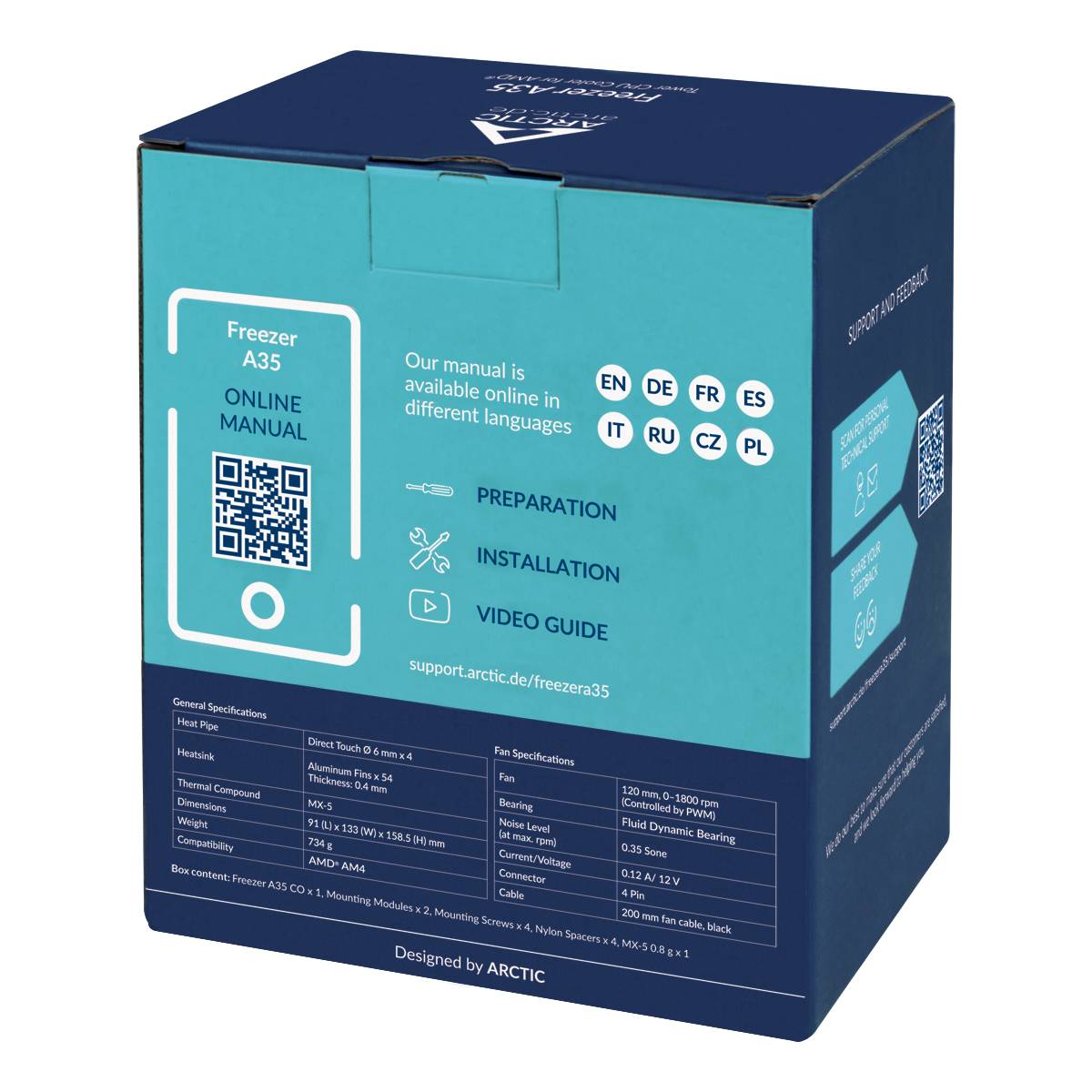 ARCTIC Freezer A35 Processore Refrigeratore 11,3 cm Alluminio, Nero, Bianco 1 pz-9