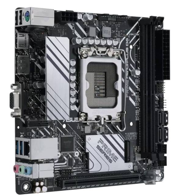 Una scheda madre per computer con diversi connettori e slot, inclusi slot per RAM e un socket per la CPU.