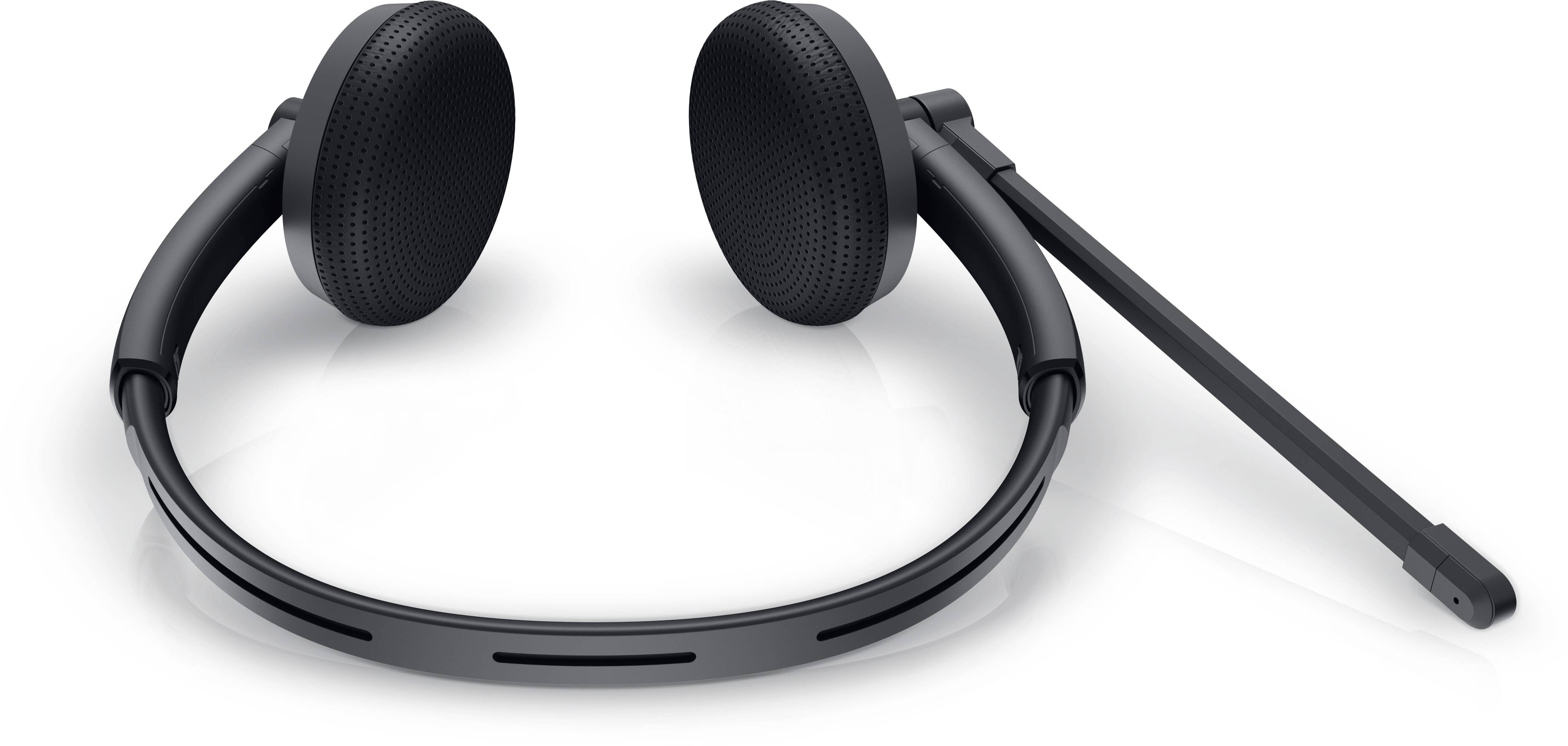 Cuffie nere con braccio del microfono regolabile, adatte per comunicazione o musica. Padiglioni auricolari di forma ovale, design essenziale.