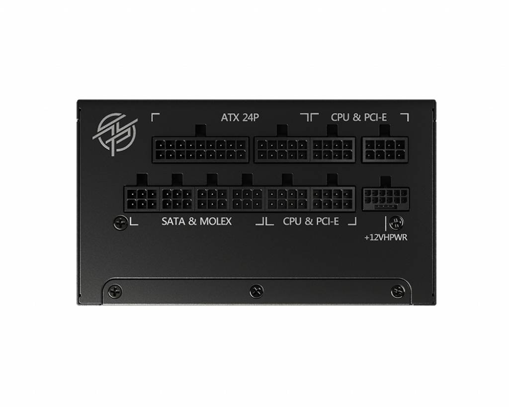 'Campo di connessione alimentazione: ATX 24P, SATA e Molex, CPU e PCI-E, +12VHPWR.'