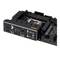 Scheda madre in vista angolata con vari connettori come USB, HDMI e Audio. Contiene diversi slot per RAM e un socket per CPU.
