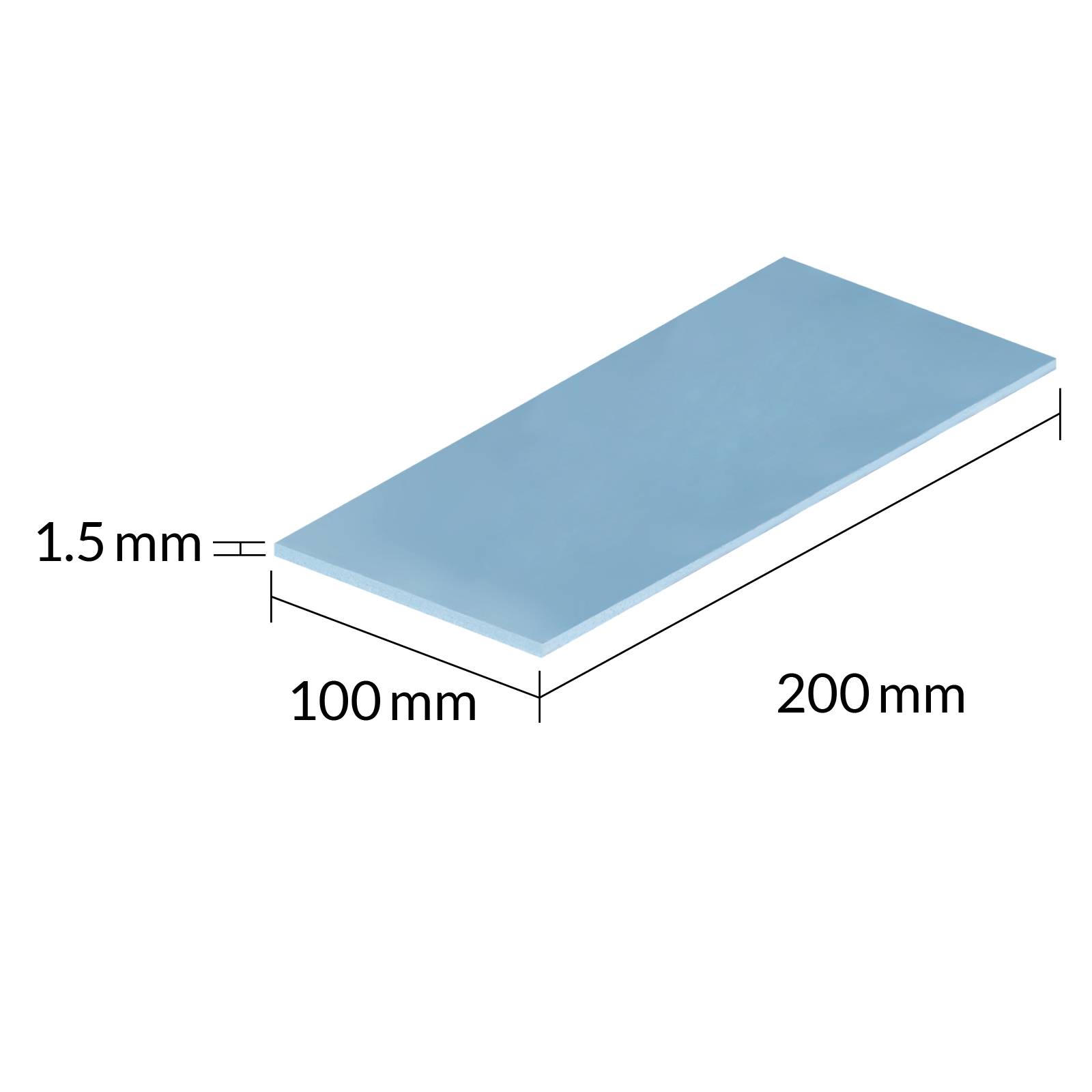 Piastra rettangolare e piatta con dimensioni di 100 mm x 200 mm e uno spessore di 1,5 mm. Rappresentazione bidimensionale.