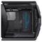Case per PC gaming in nero con finestra laterale e logo LED di 'Republic of Gamers'. Design moderno, adatto per hardware ad alte prestazioni.