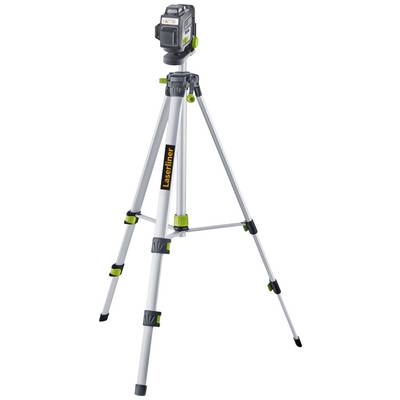 Livello laser su treppiede regolabile, idoneo per lavori di allineamento precisi in contesti edili e di allestimento.