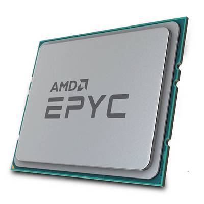 Un processore con la scritta 'AMD EPYC', mostra il marchio di un chip per computer ad alte prestazioni.