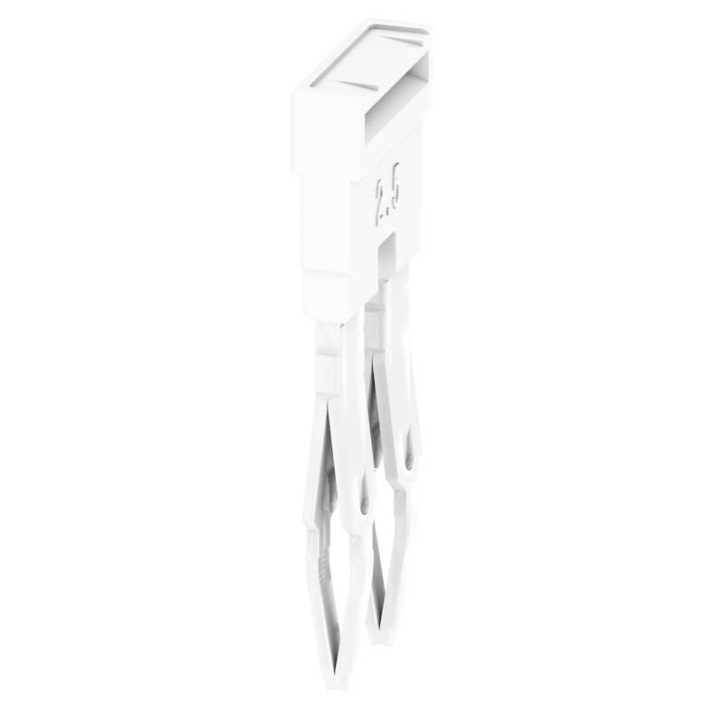 Un connettore bianco in plastica con contatti metallici a tre poli per connessioni elettroniche.