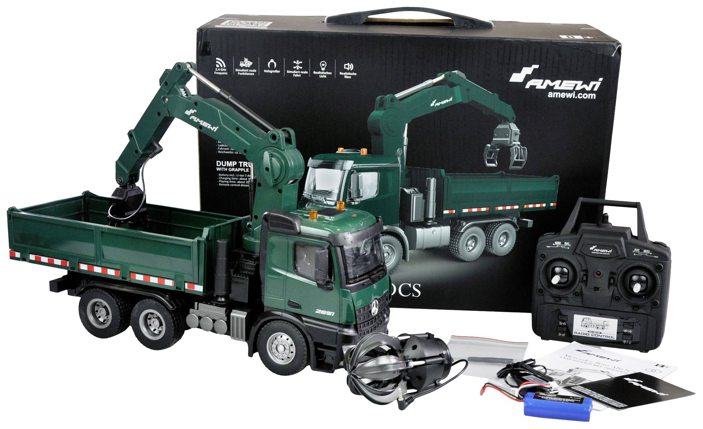 Set di camion giocattolo con telecomando, accessori di carico e confezione originale. Tema principale: Modello di camion realistico per bambini.