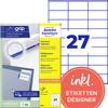 Avery-Zweckform 3479 Etichetta universale 70 x 32 mm Carta Bianco 2700 pz. A tenuta permanente Stampante laser a colori, Stampante laser