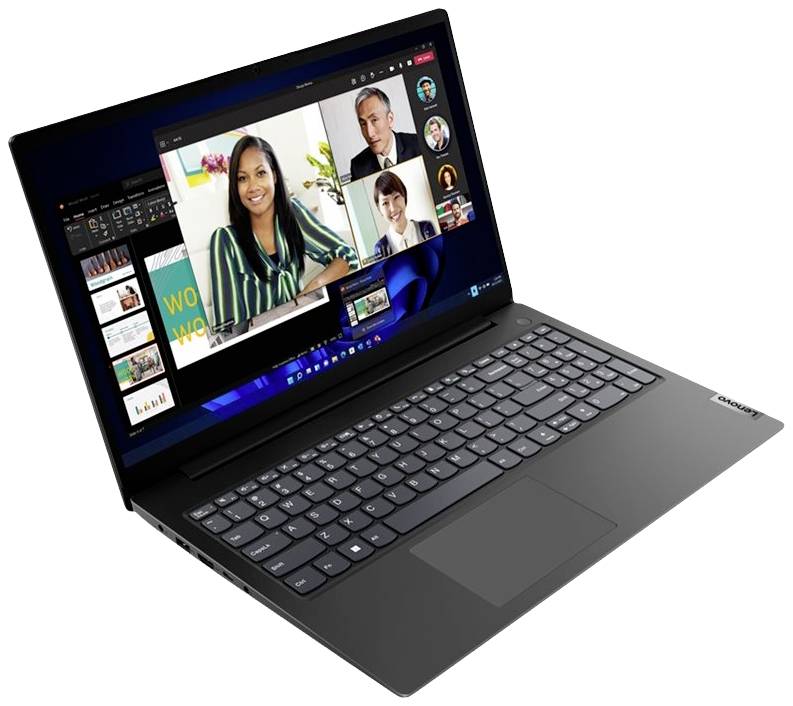Un laptop con un programma di videoconferenza aperto mostra diverse persone che partecipano a una riunione online.