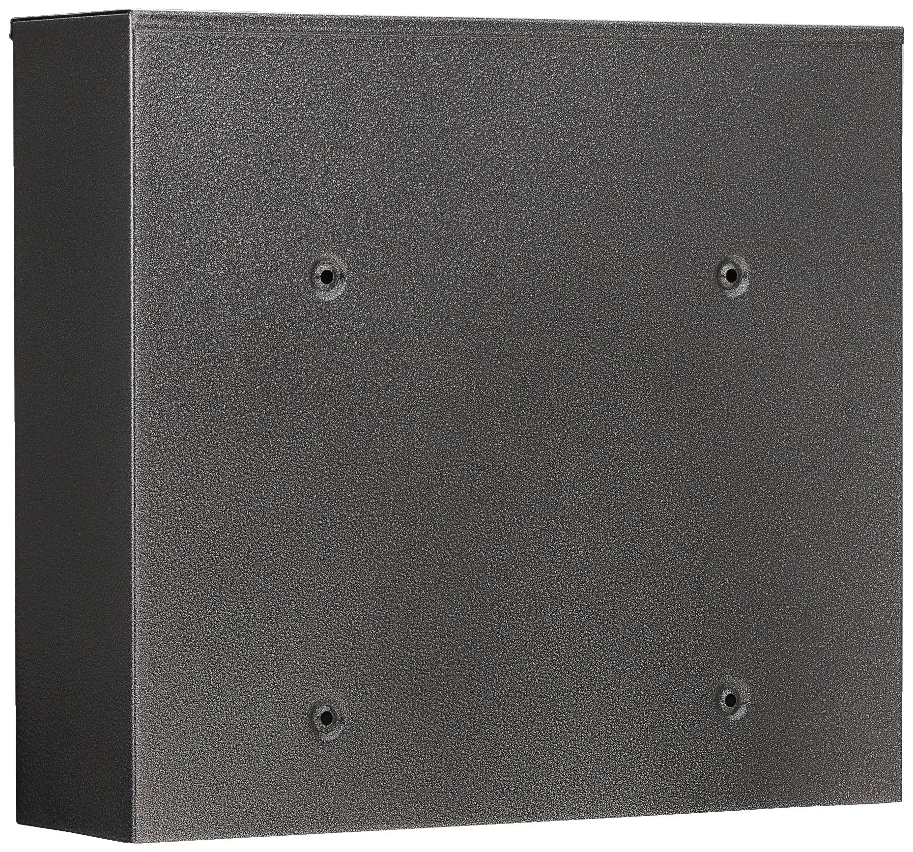 Involucro metallico con quattro fori per viti; design robusto, generalmente utilizzato per l'alloggiamento sicuro di dispositivi tecnici.