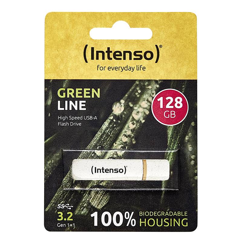Confezione Chiavetta USB 'Intenso Green Line', 128 GB, chassis biodegradabile, High Speed USB-A, 3.2 Gen 1.