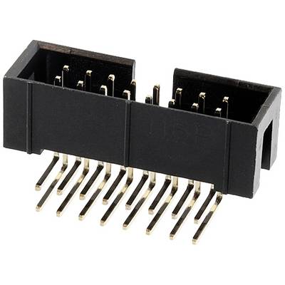 Un connettore nero, rettangolare, con numerosi pin metallici utilizzati per connessioni elettroniche.