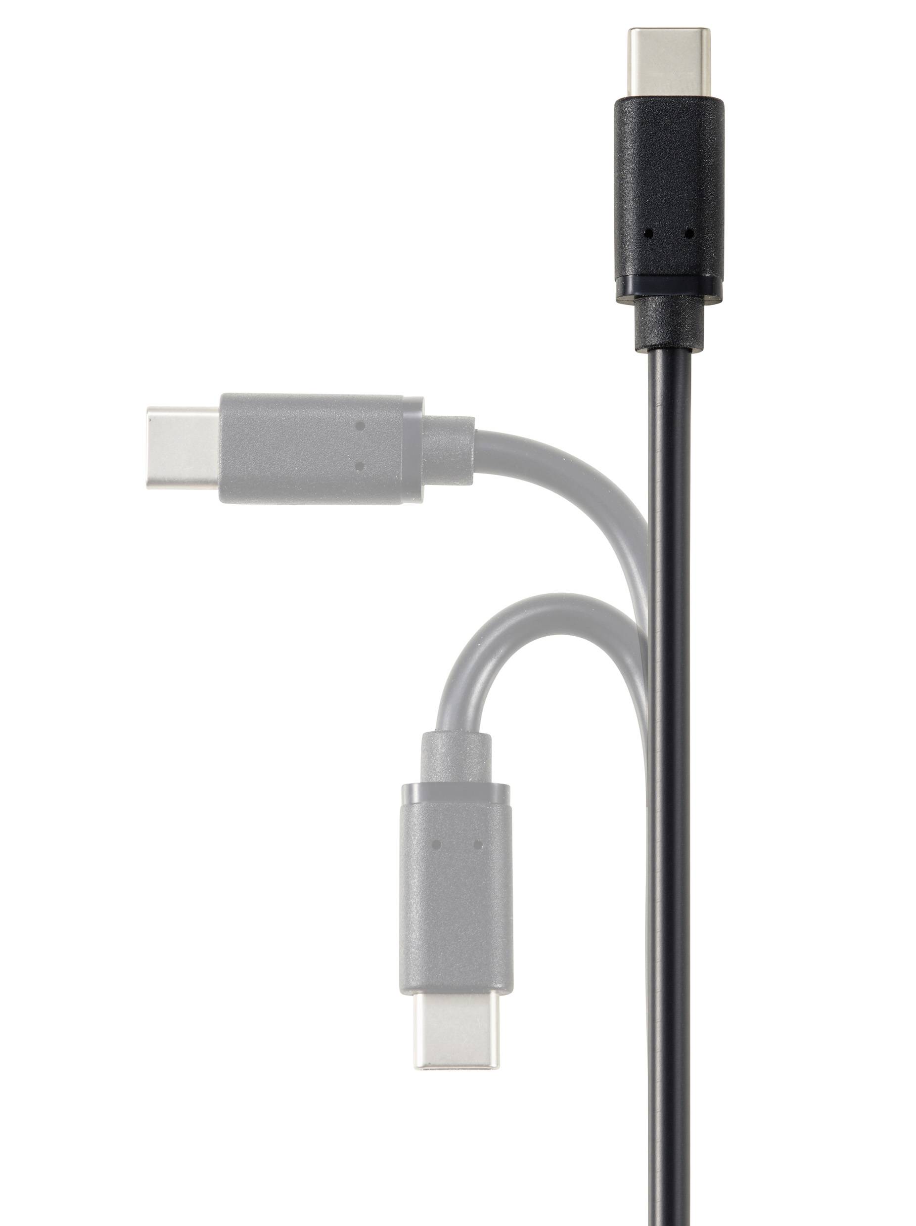 Un cavo USB-C con tre diverse posizioni del connettore che illustrano diversi angoli di connessione.