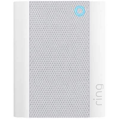 Un altoparlante smart home bianco con un'indicazione LED blu nell'angolo superiore. Il dispositivo ha un design moderno e minimale.