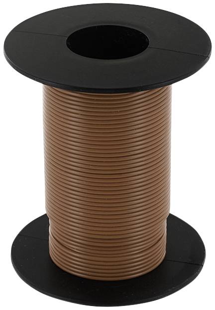 Filo di rame marrone su bobina di plastica nera, adatto per installazioni elettriche. Poggiato su superficie chiara.