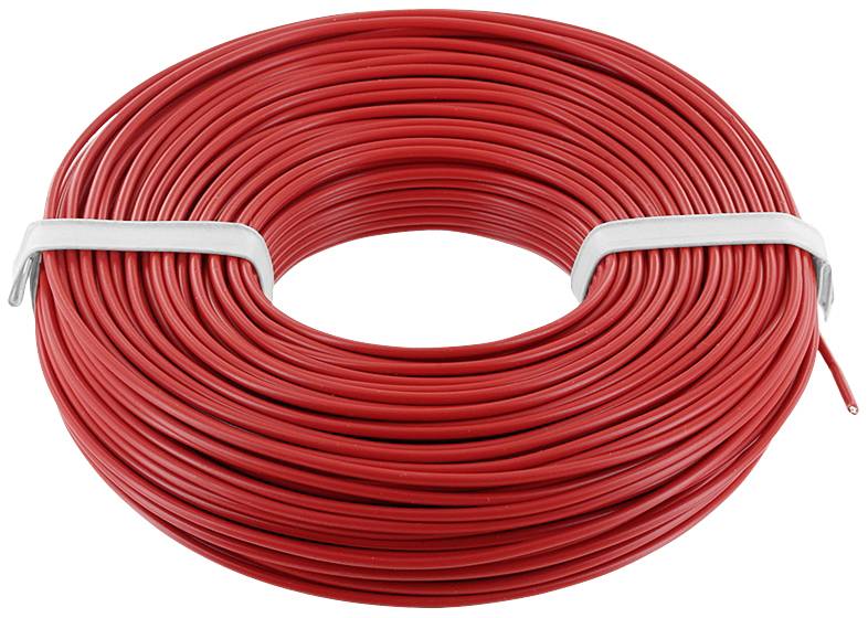 Rullo con cavo rosso, arrotolato in modo compatto.