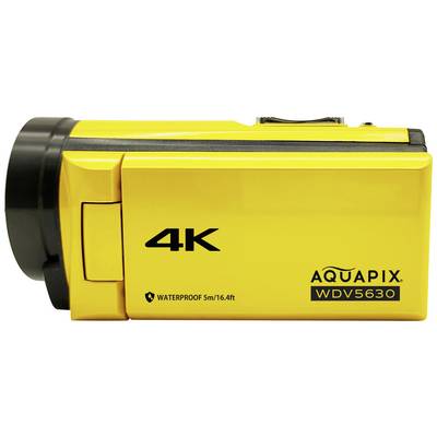 Videocamera 4K gialla del marchio Aquapix WDV5630, impermeabile fino a 5 m.
