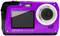 Lila fotocamera digitale di Aquapix, modello W3048, mostra il lato anteriore con obiettivo e schermo.