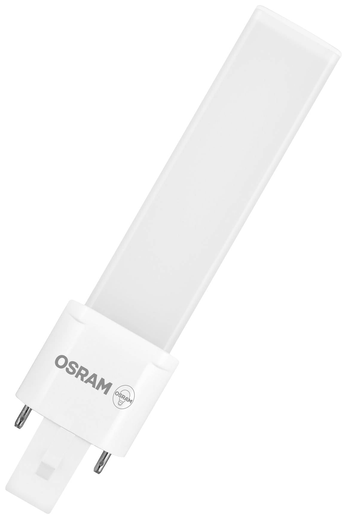 Una lampada LED Osram bianca con due pin alla base, idonea per applicazioni a risparmio energetico in diversi impianti di illuminazione.