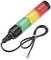 Una lampada di segnalazione tricolore in rosso, giallo e verde, con cavi in uscita per il collegamento elettrico. Segnala diversi stati operativi.