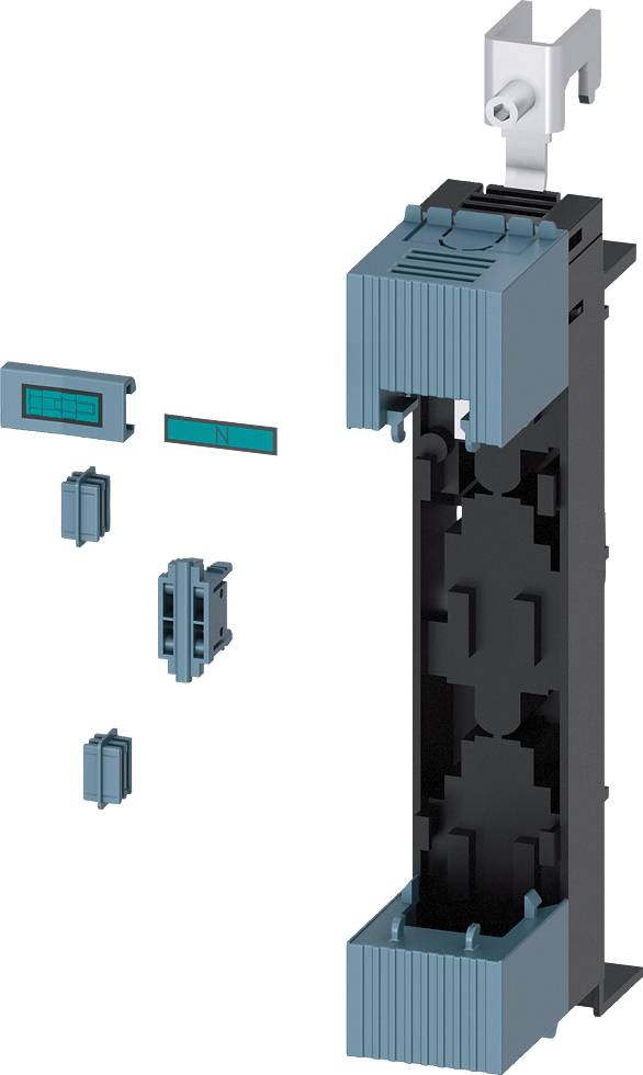 Un dispositivo nero, verticale con elementi blu e componenti rimovibili, adatto a applicazioni elettriche o meccaniche.