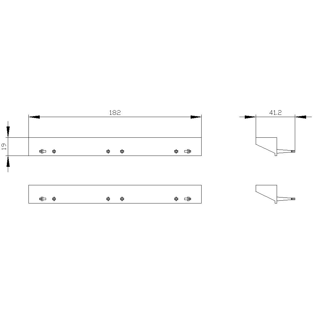 Disegno tecnico di un profilo ad angolo con due viste. La vista superiore mostra le dimensioni: lunghezza 182 mm, larghezza 41,2 mm, altezza 19 mm.