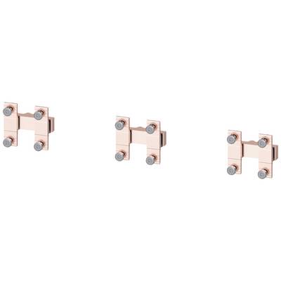 Tre pezzi di rame a forma di 'H' con viti alle estremità. Sono distribuiti uniformemente e disposti in linea retta.