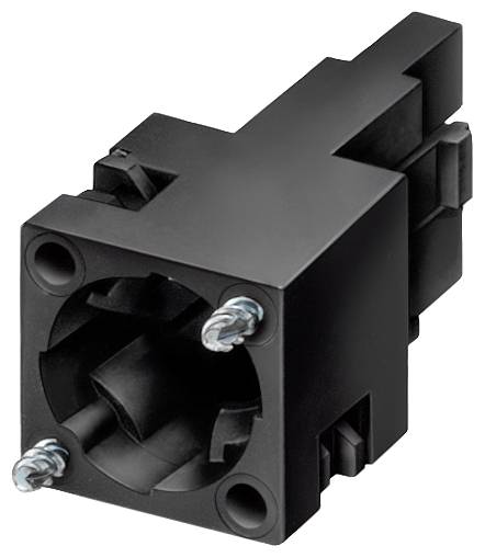 Un connettore nero rettangolare con due contatti metallici e involucro in plastica.