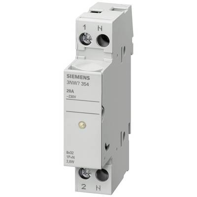 Interruttore di carico Siemens 3NW7 354, 20A, 230V, con contatti a vite e design neutro su custodia in plastica grigia.