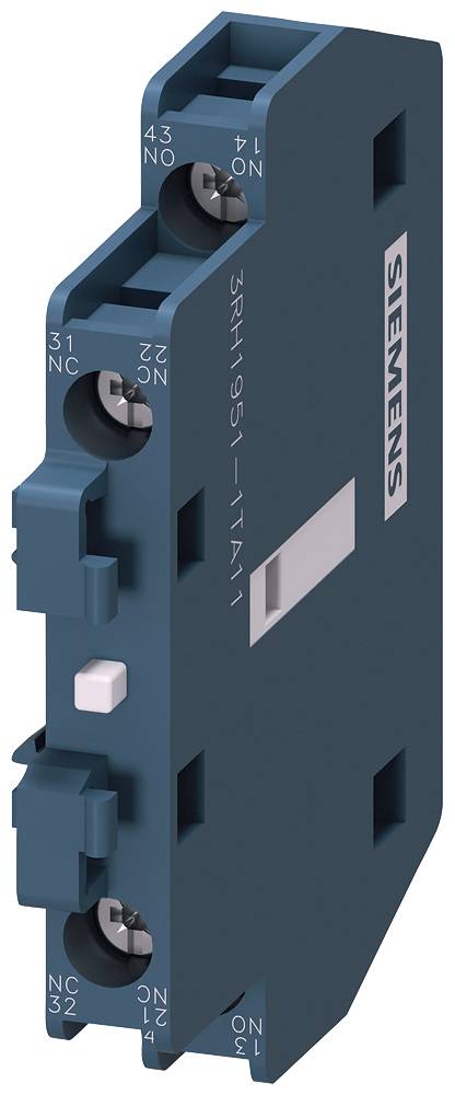 Un relè elettrico blu Siemens con diversi morsetti di connessione, adatto per applicazioni industriali.