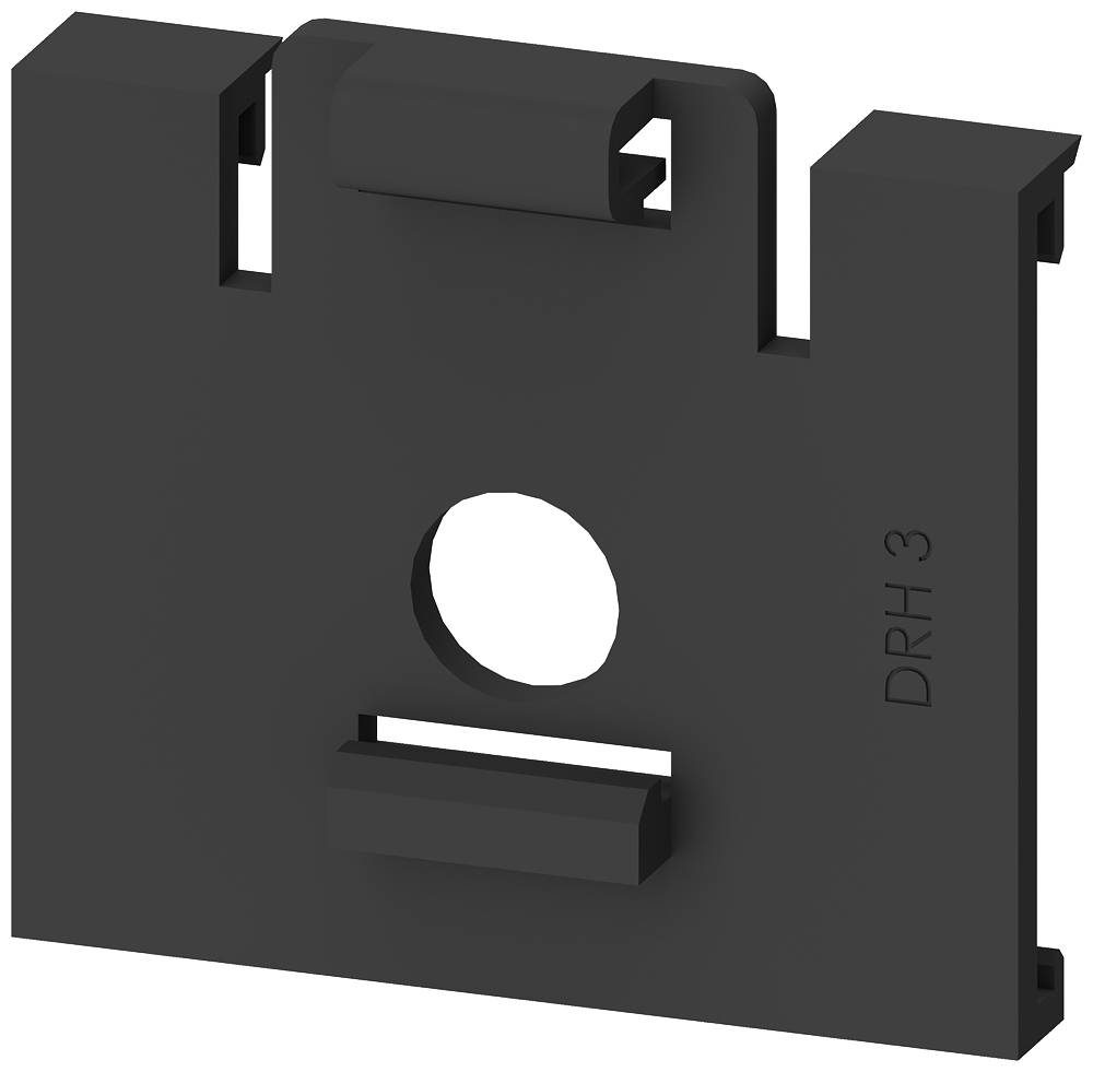 Un disco nero rettangolare in plastica con un foro circolare centrale e la scritta 'DRH 3' in alto a destra.