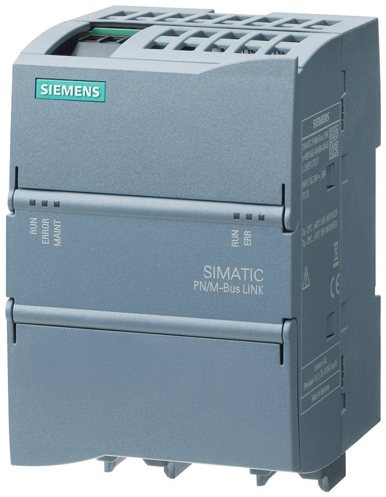 Un dispositivo grigio Siemens SIMATIC PN/M-Bus LINK utilizzato per collegare reti Profinet e M-Bus.