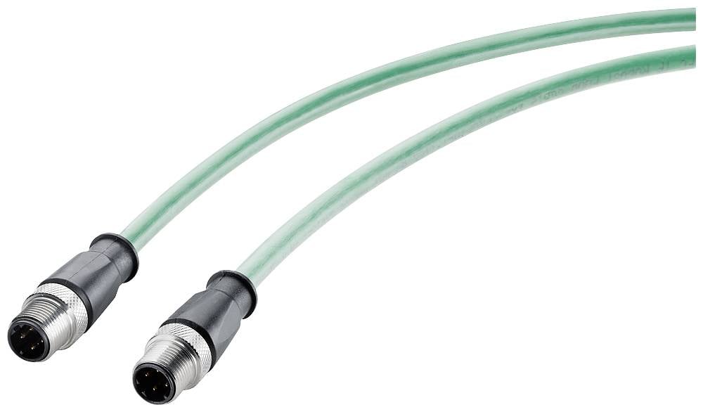 Un cavo verde con due connettori rotondi alle estremità, idoneo per connessioni elettriche o elettroniche.