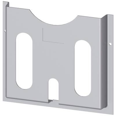 Supporto a parete metallico di forma rettangolare con due tagli ovali e un taglio più ampio in alto per il fissaggio.