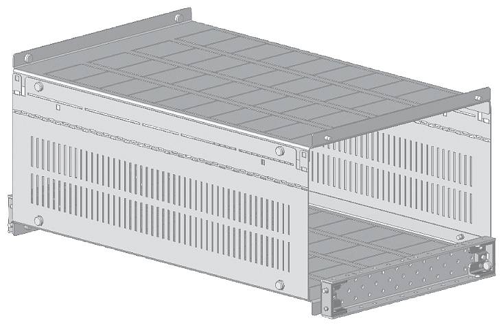 Involucro di un dispositivo elettronico con fessure di ventilazione perforate; aperto lateralmente per un facile accesso all'installazione.