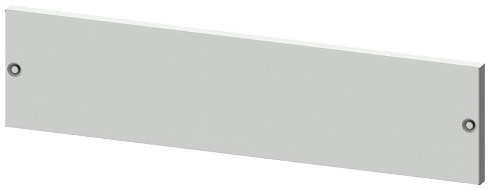 Un pannello metallico rettangolare grigio con due fori alle estremità.
