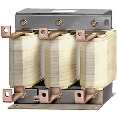 Bobina di reattanza trifase con connessioni in rame, idonea per applicazioni elettriche per la riduzione del rumore di tensione e la protezione.