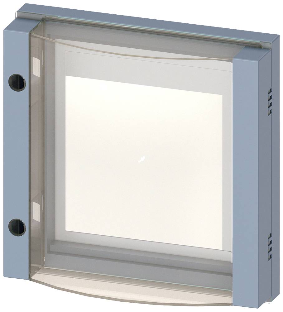 Blocco di vetro in una cornice rettangolare, vista prospettica frontale e dall'alto. Adatto per design architettonici moderni.