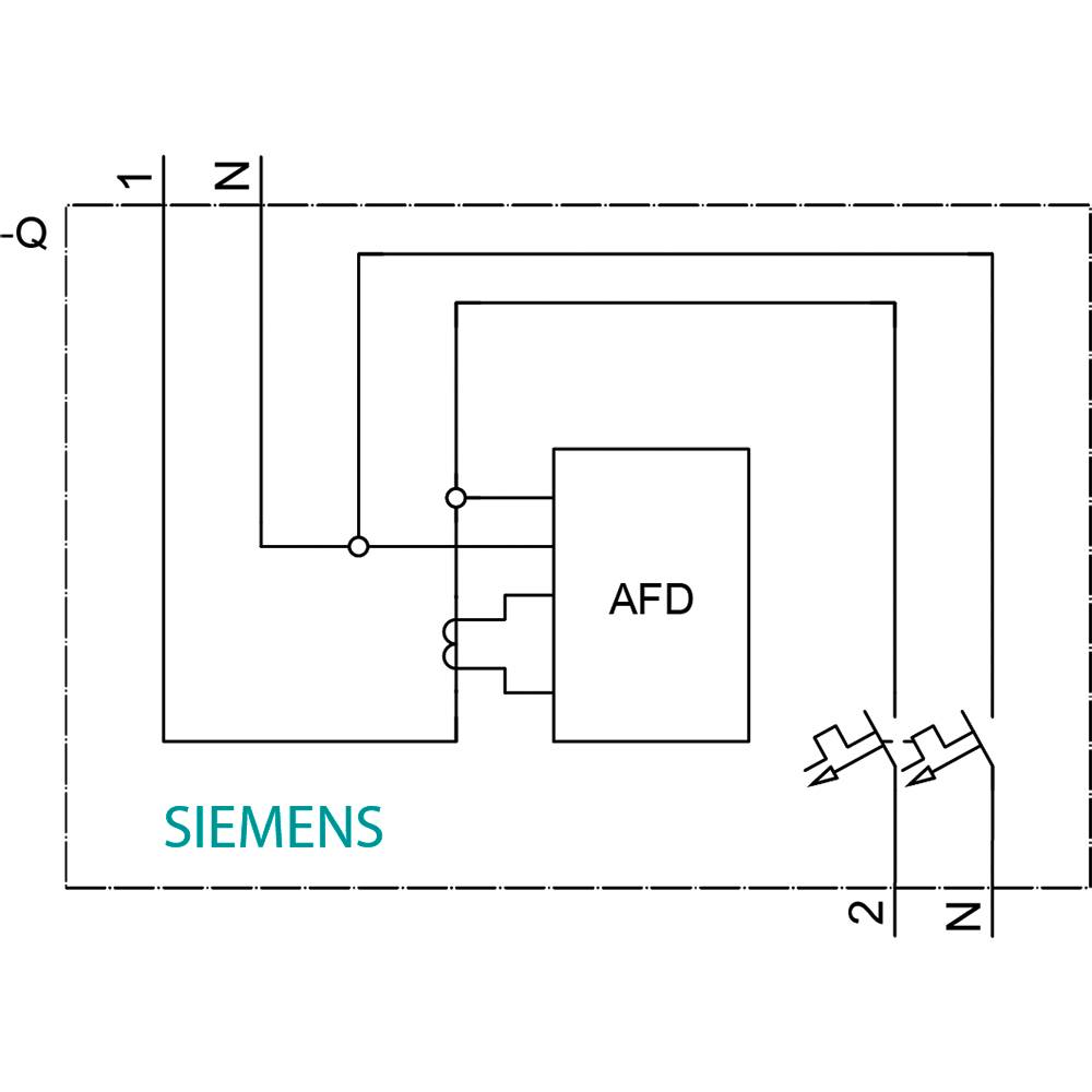 Il diagramma mostra un sistema AFD di Siemens con connessioni e due indicatori LED, rappresentati da simboli triangolari.