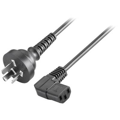 Spina elettrica bipolare con messa a terra e un connettore IEC C13, collegati da un cavo nero.
