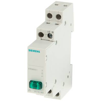 Un dispositivo di protezione da sovratensione Siemens in bianco con pulsante verde, modello '5TE5810-1', per installazioni elettriche.