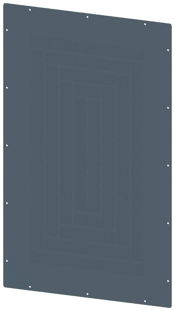 Lamiera metallica con più piccoli fori disposti in un modello simmetrico, circondati da una serie di fori di fissaggio lungo i bordi.