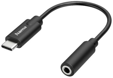 Adattatore da USB-C a jack di Hama. Cavo nero che consente il collegamento di una spina jack con una porta USB-C.