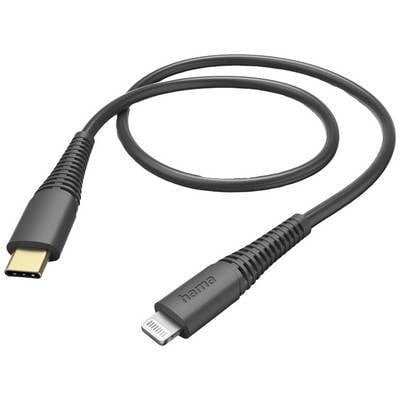 'Cavo nero USB-C su Lightning di Hama, idoneo per la ricarica e il trasferimento dati.'