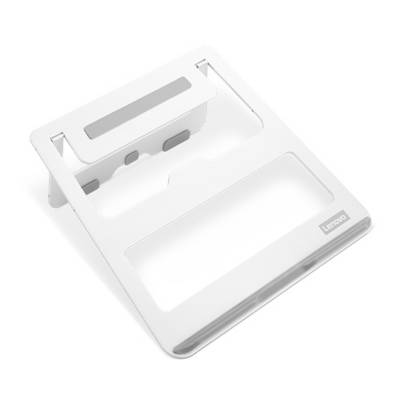 Un supporto pieghevole bianco per laptop Lenovo che garantisce un utilizzo ergonomico e una migliore ventilazione.
