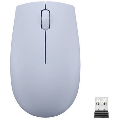 Mouse wireless grigia con ricevitore USB.