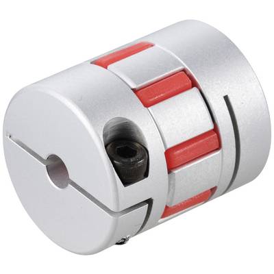 Illustrazione di un giunto metallico con elementi in gomma rossa per l'ammortizzazione delle vibrazioni. Viene utilizzato in gruppi assemblati meccanici.