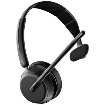 Cuffie wireless nere con braccio microfonico, ideali per chiamate o videoconferenze, ben imbottite per un comfort ottimale.