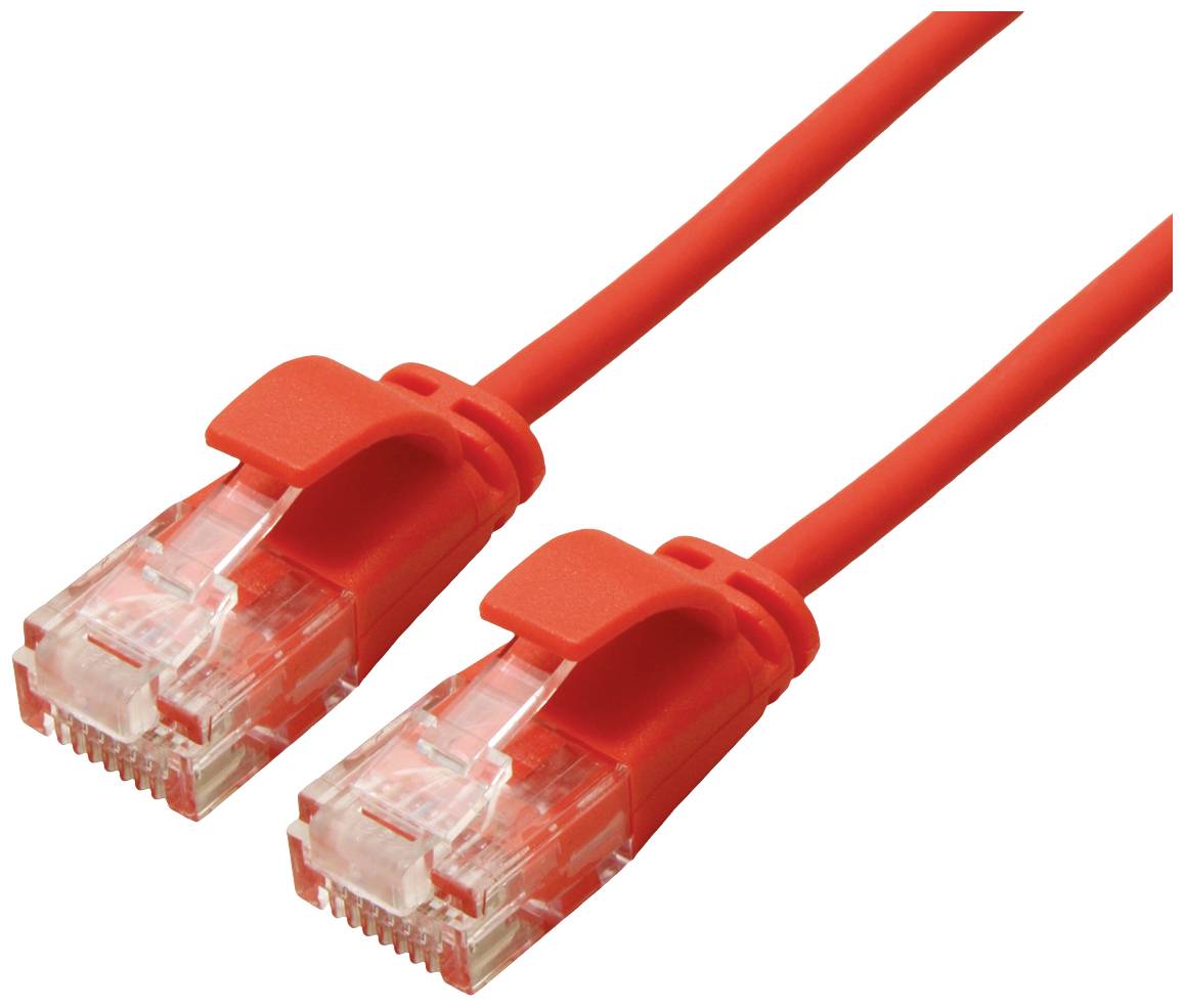 Due cavi Ethernet rossi con connettori RJ45 sono posizionati uno accanto all'altro, mostrando la connessione standard per reti e accesso a Internet.