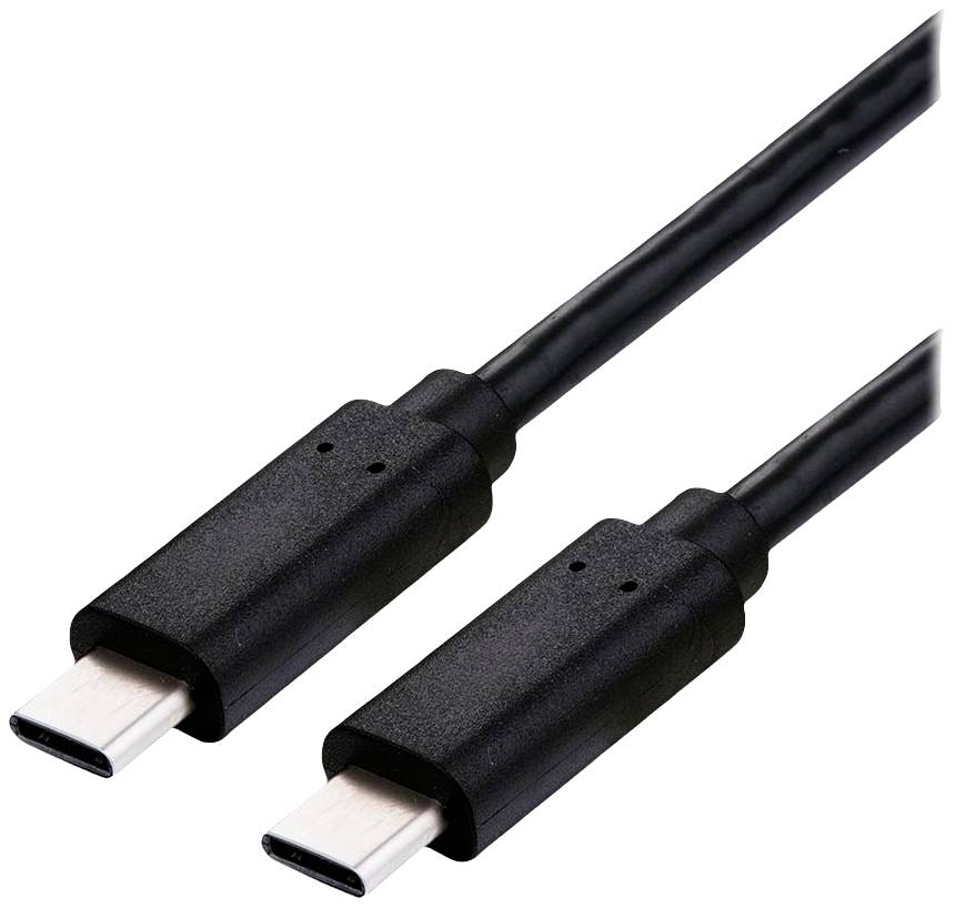 Due cavi USB-C neri affiancati per il trasferimento dati e la ricarica, che mostrano i connettori in primo piano.